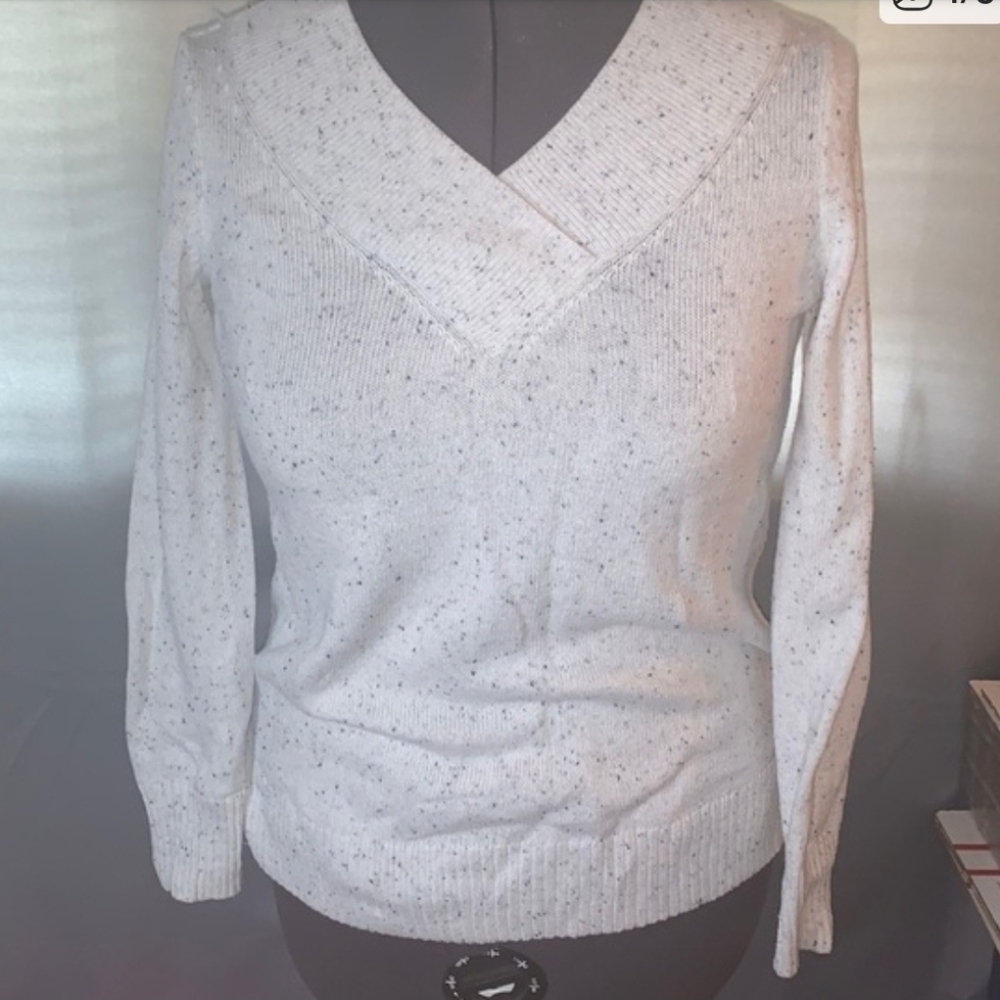 KAREN SCOTT | Cozy‎ Fitted Crossover V-Neck Sweater Gray Black White | XS - Picture 6 of 7